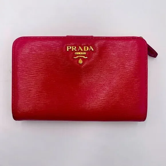 Auth PRADA Small Bifold Fucshia Saffiano Leather Wallet Preloved Very Good - Picture 1 of 13